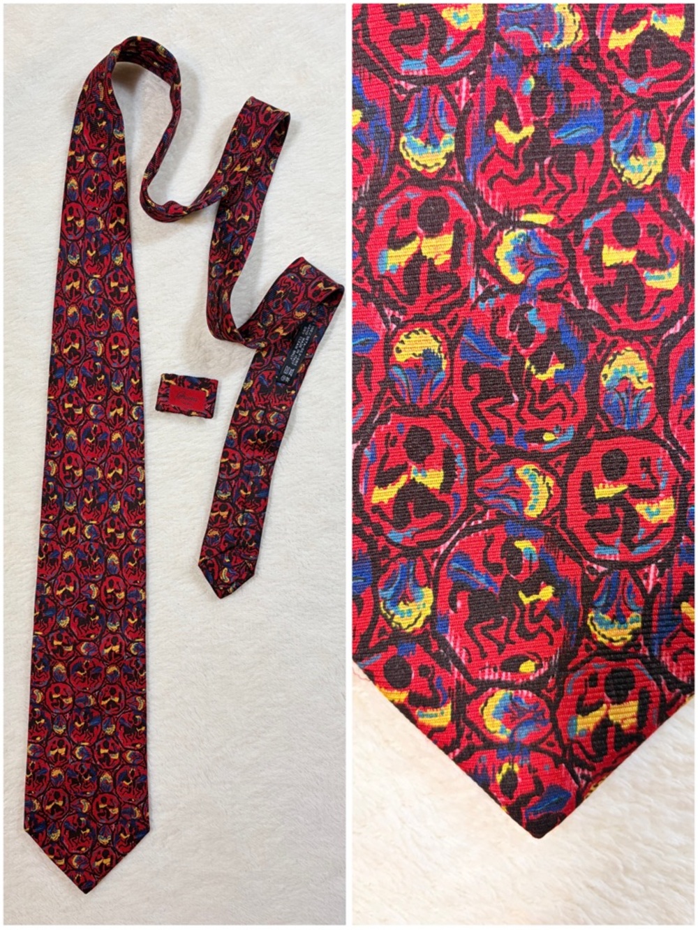 Brioni Men's Roman Soldiers Abstract Red Black Yellow Blue Silk 2 Piece Tie Set